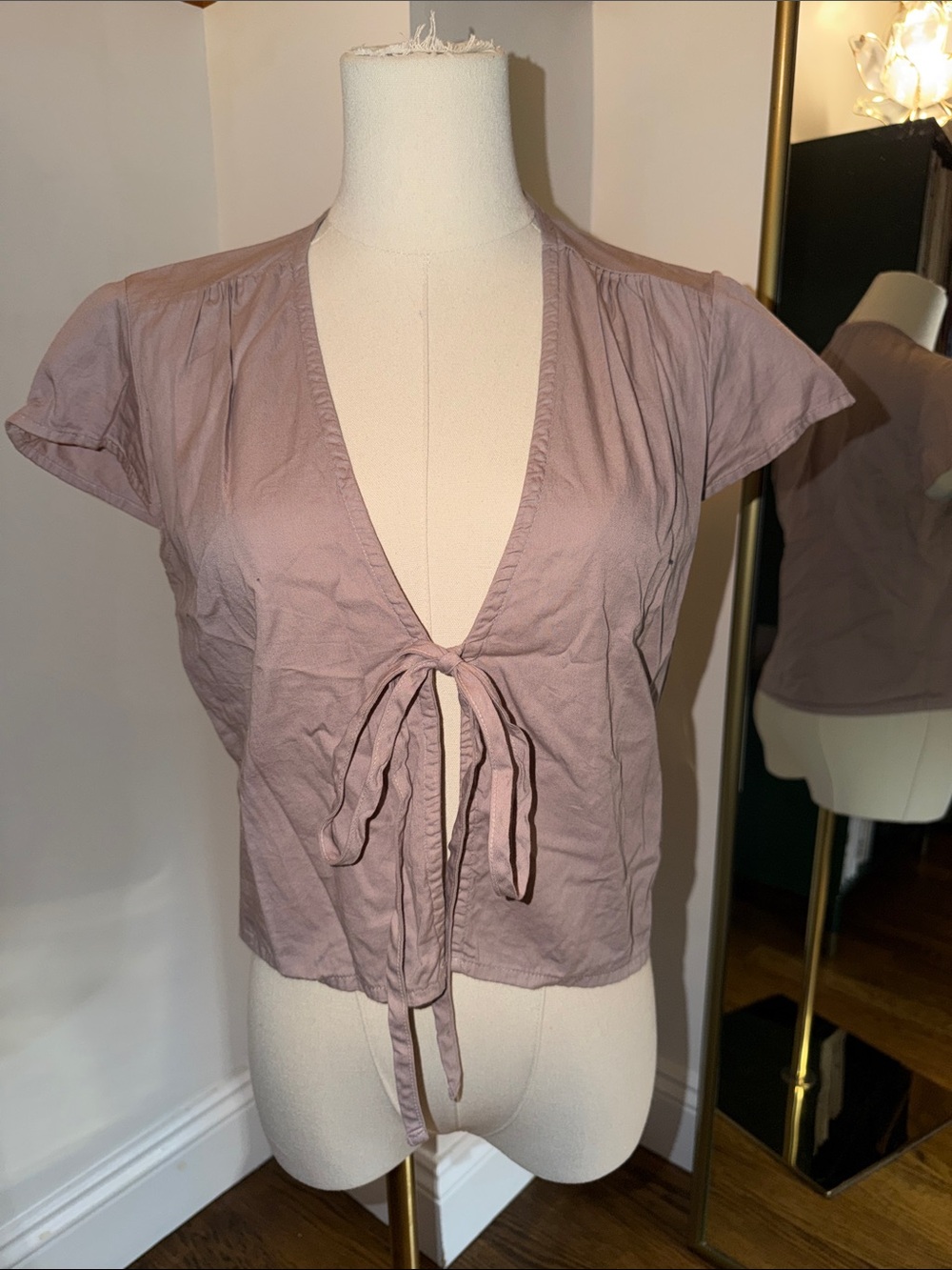 Brandy Melville Mauve Tie-Front Short Sleeve Crop Top